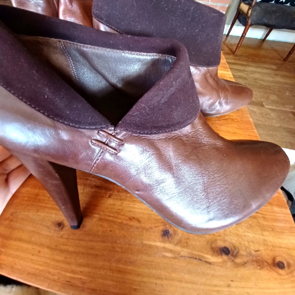 Coach Brown leather and suede Ankle Booties, Womens 10.  Slip on style